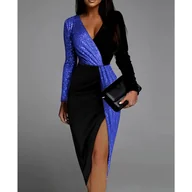 Sukienki - Dwukolorowa asymetryczna sukienka midi - Niebieski - miniaturka - grafika 1