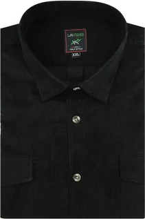 Koszule męskie - Duża Koszula Męska Sztruksowa na co dzień do pracy robocza gładka czarna z długim rękawem Duże rozmiary Laviino B399 - grafika 1