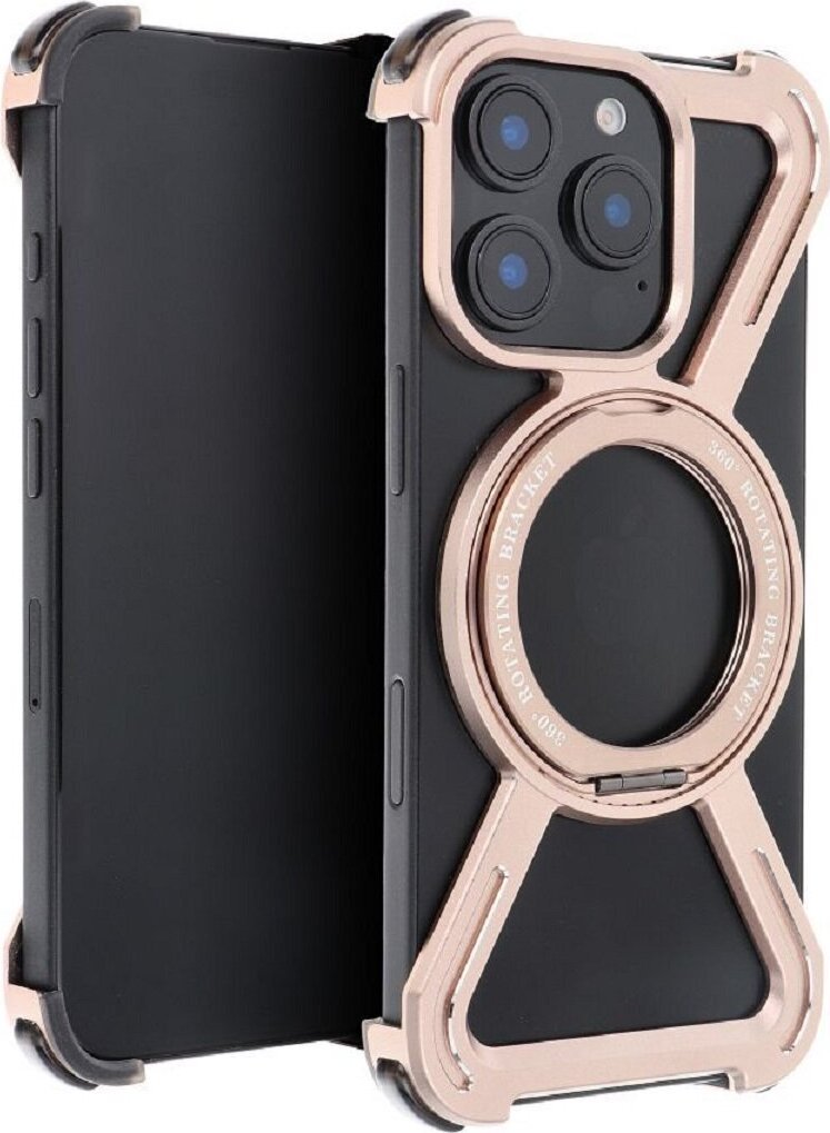 Aluminiowe etui na telefon komórkowy Wzmocnione krawędzie i zintegrowana podstawka pierścieniowa kompatybilna z iPhone 16 Gold