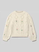 Swetry dla dziewczynek - Sweter o kroju regular fit z ażurowej dzianiny model ‘FLOWER’ - miniaturka - grafika 1