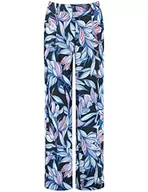 Spodnie damskie - Gerry Weber Damskie spodnie lniane ze wzorem, szerokie nogawki, spodnie rekreacyjne, długie spodnie kwiatowe, wzory, regularna długość, Niebieski/liliowy/różowy nadruk, 42 - miniaturka - grafika 1