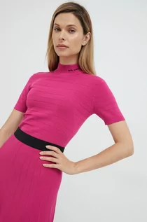 Swetry damskie - Karl Lagerfeld sweter damski kolor różowy lekki z półgolfem - grafika 1