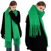 Apaszki i szaliki damskie - Duży ciepły szal gruby elegancki modny szalik damski zimowy chusta kolor zielony - miniaturka - grafika 1