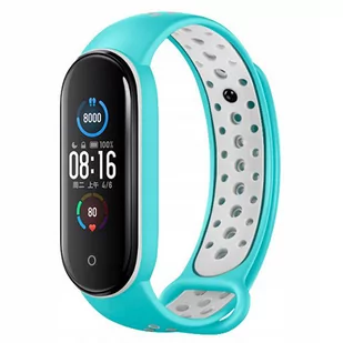 Opaska pasek perforowany do Xiaomi Mi Band 5/6 "Turkusowo-biały" - Akcesoria do smartwatchy - miniaturka - grafika 1
