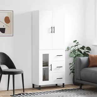 vidaXL Witrynka, biała, 69,5x34x180 cm, materiał drewnopochodny - Witryny - miniaturka - grafika 1