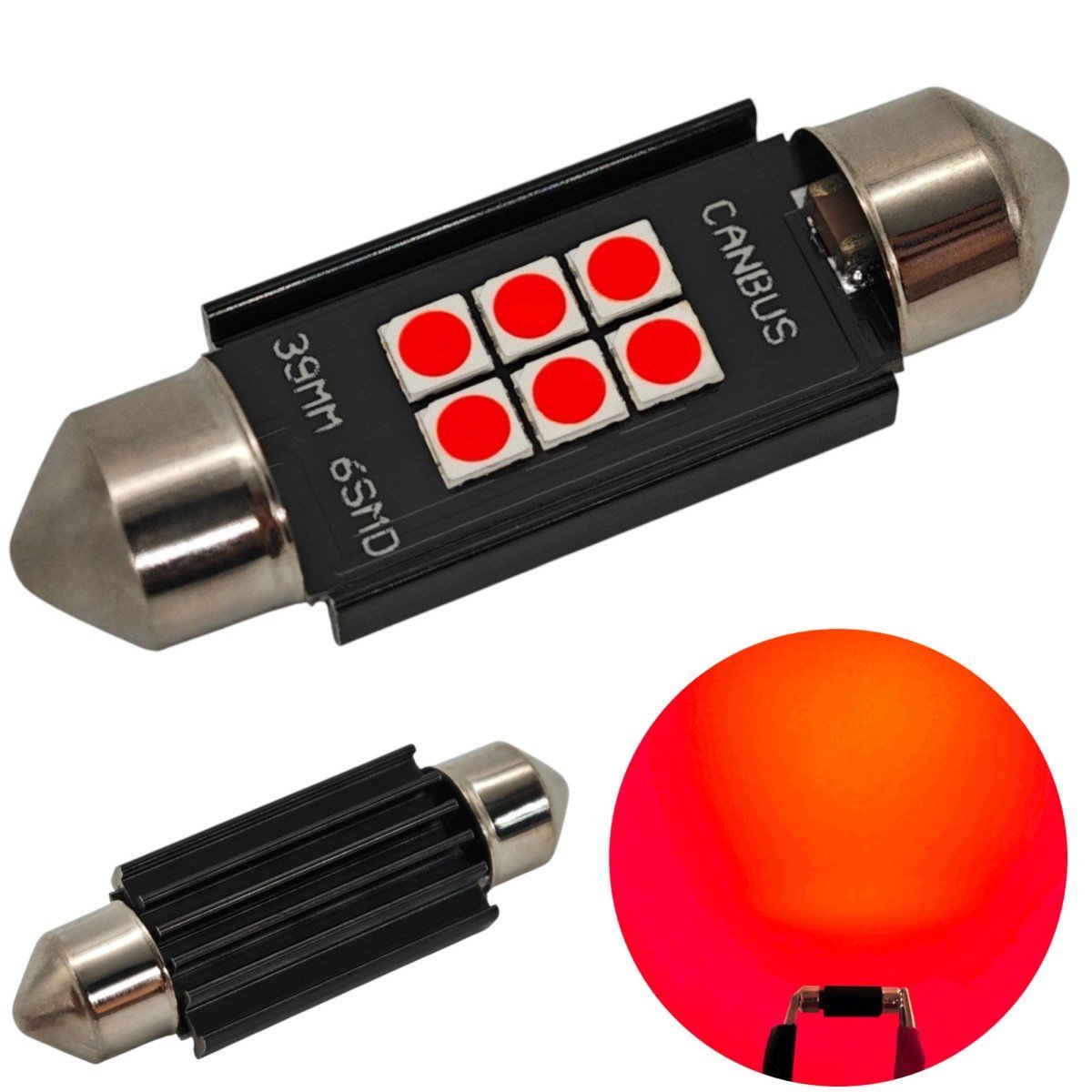 C5W C10W żarówka LED SV8.5 12-24V CANBUS 39mm - kolory Czerwony
