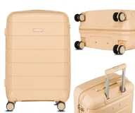 Walizki - Walizka podróżna bagaż mocna twarda S mała kabinowa polipropylen na kółkach Peterson 4 kółka beżowa - miniaturka - grafika 1