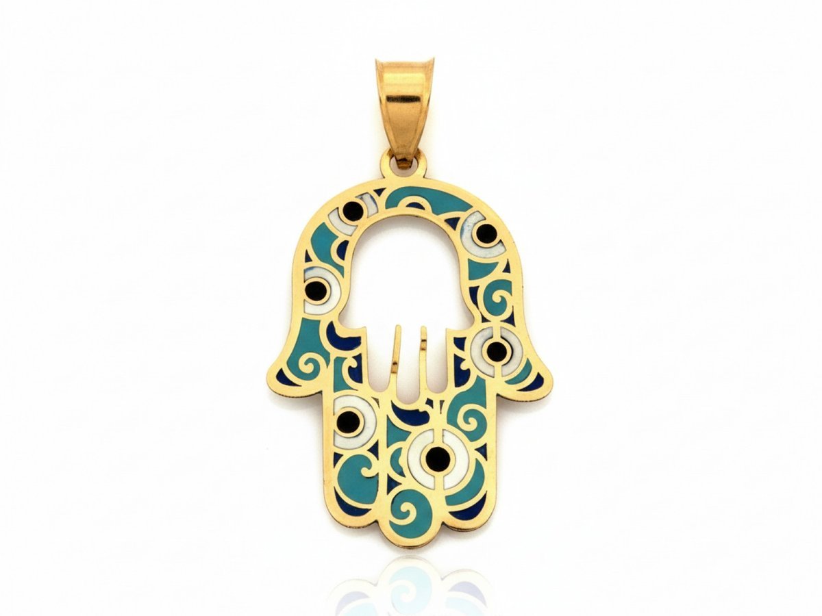 Zawieszka Ręka Fatimy Złota 585 14k 0.53g Emaliowana oryginalna na prezent