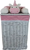 Kosze na bieliznę - Kosz na pranie kosz na pranie wiklinowy biały różowy pluszowy jednorożec 37x27 H.50 - miniaturka - grafika 1