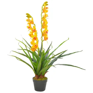 vidaXL Sztuczny storczyk z doniczką, żółty, 90 cm - Sztuczne kwiaty - miniaturka - grafika 1