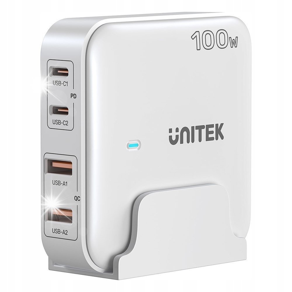 Ładowarka biurkowa Unitek P1229AWH01 GaN 2xUSB-C 2xUSB-A PD 100W QC Biała