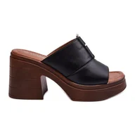 Klapki i japonki damskie - Vinceza Klapki Damskie Z Eko Skóry Na Platformie I Klocku Czarne Dafira - miniaturka - grafika 1