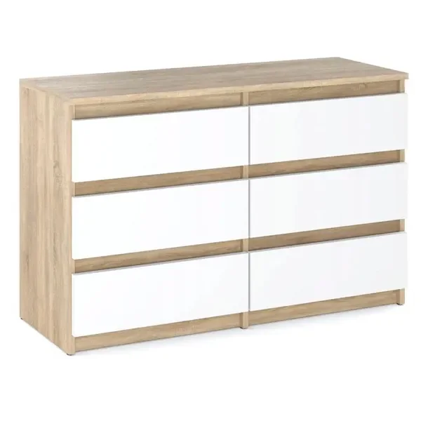 Komoda Z Szufladami Dąb Sonoma Biała 100 CM 6S Szafka Rtv Meble Do Salonu