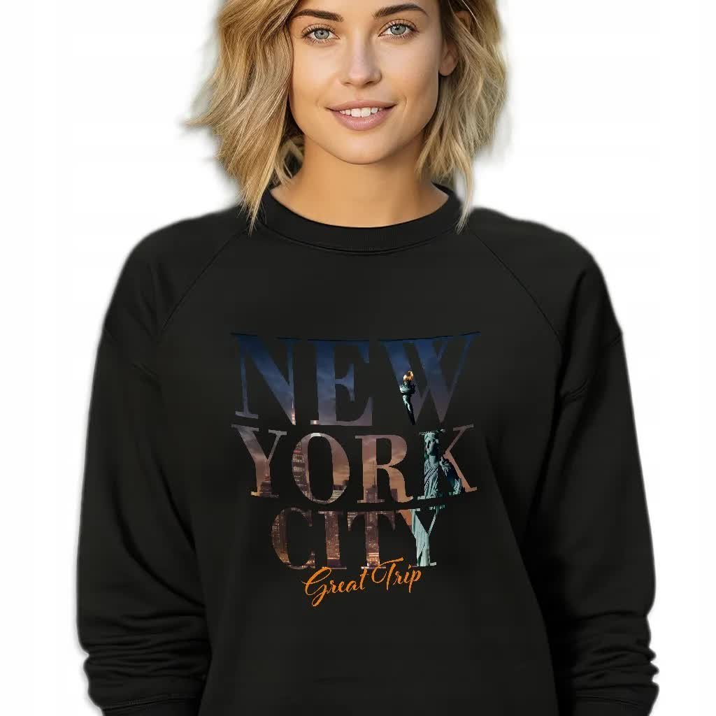 CZARNA BLUZA DAMSKA Dresowa NEW YORK CITY LYRICS WZORY Rozmiar S