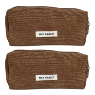 Torby podróżne - 2 sztuk sztruksowy piórnik duża komora, uniwersalny piórnik piórnik torba podróżna do przechowywania makijażu dla dziewczyny kobiety brązowy - miniaturka - grafika 1