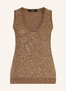 Weekend Max Mara Top Z Dzianiny Acaici Z Cekinami beige - Koszulki i topy damskie - miniaturka - grafika 1