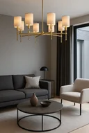 Lampy sufitowe - Lampa wisząca Velora złoty patynowany żyrandol w stylu modern classic, elegancki żyrandol z mosiądzu 8-ramienny - miniaturka - grafika 1