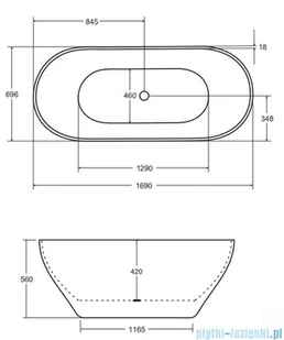 Besco Moya 170x72cm wanna wolnostojąca konglomeratowa + syfon klik-klak chrom #WMD-170-M | - Wanny z hydromasażem - miniaturka - grafika 2