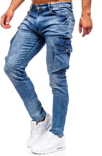 Spodnie męskie - Granatowe jeansowe spodnie męskie bojówki skinny fit Denley R51012S0 - grafika 1