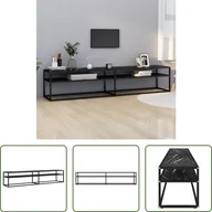 Szafki RTV - The Living Store szafka pod telewizor czarny marmur 200x40x40,5 cm szkło hartowane - miniaturka - grafika 1