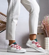 Botki damskie - Szare sneakersy z czerwonymi sznurówkami Arcobaleno -37 - miniaturka - grafika 1