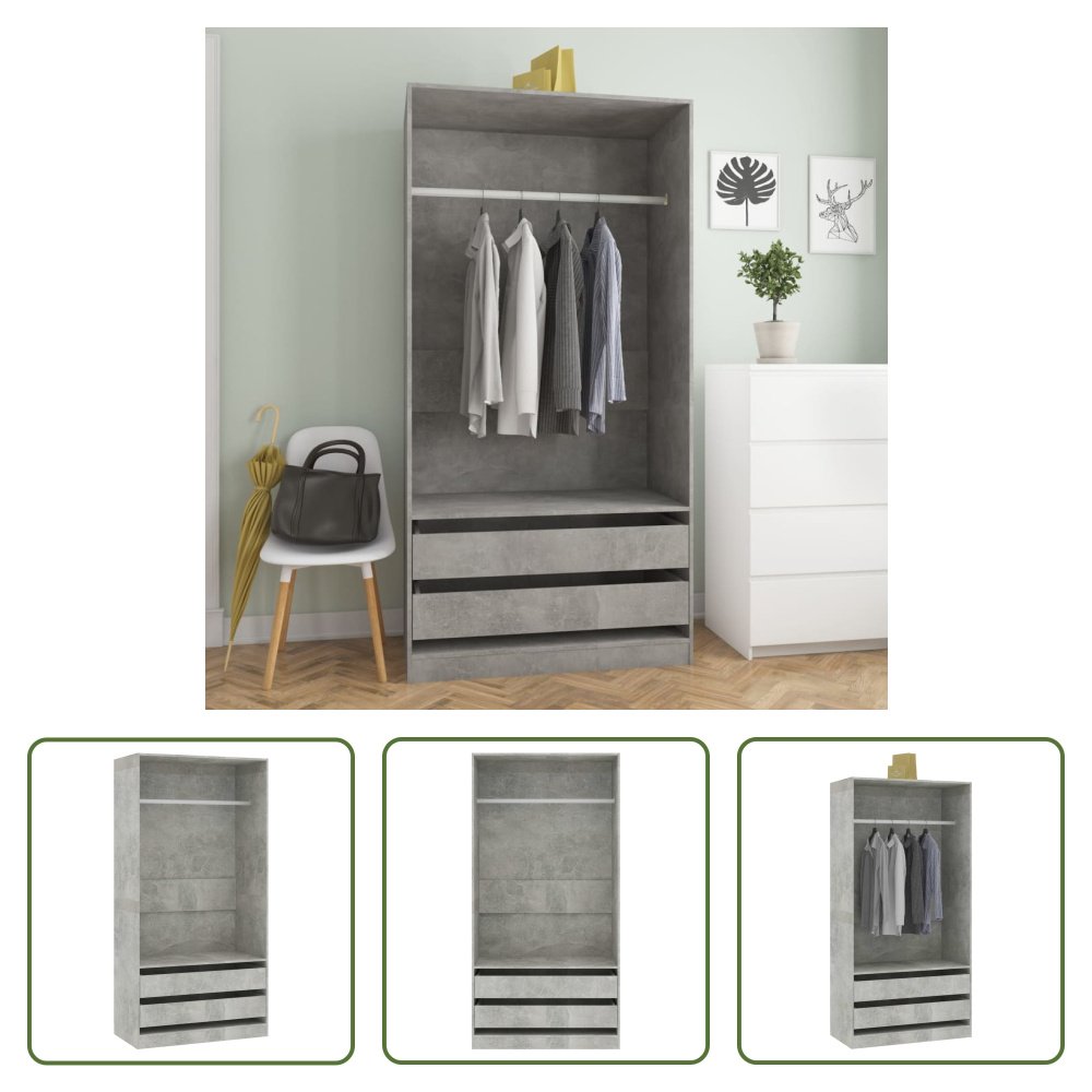 The Living Store Szafa betonowa szara 100x50x200 cm materiał drewnopochodny