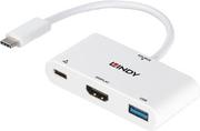 Złącza, przejściówki, adaptery - Kabel adapter Lindy USB Type-C - HDMI + USB Type-A M/M 0.18 m White (4002888433402) - miniaturka - grafika 1