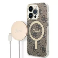 Etui i futerały do telefonów - Guess Zestaw GUBPP14XH4EACSW Case+ Charger iPhone 14 Pro Max 6,7" brązowy/brown hard case 4G Print MagSafe - miniaturka - grafika 1