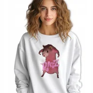 Bluzy damskie - Biała Bluza Damska Dresowa RÓŻOWY SZCZUR RATZ Zabawne Wzory Rozmiar S - miniaturka - grafika 1