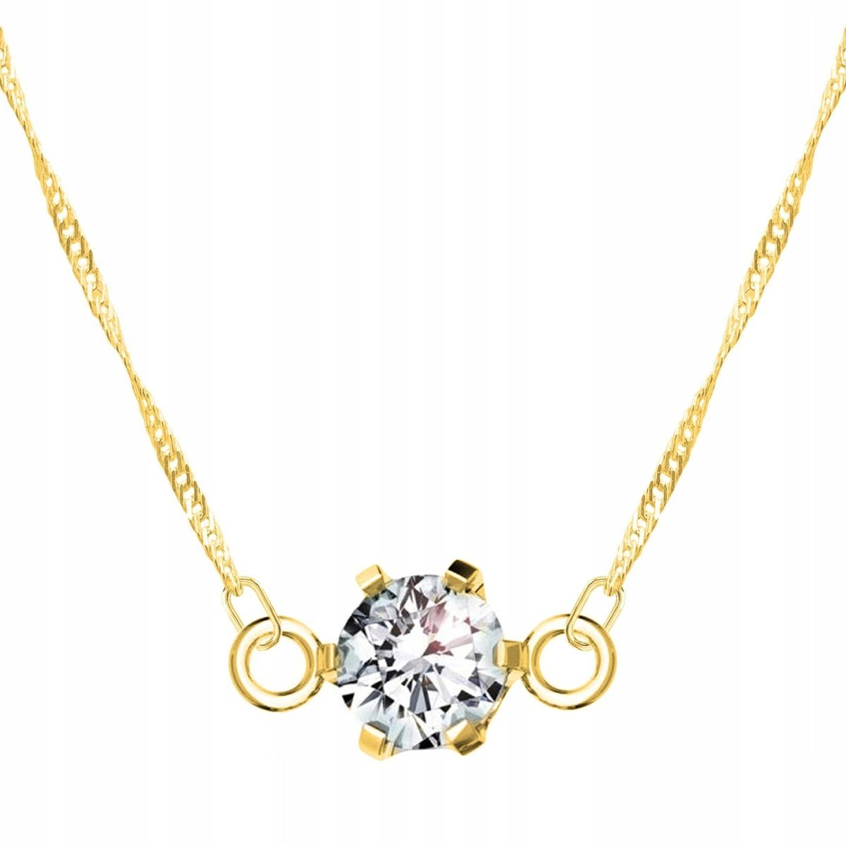 Złoty Naszyjnik z Cyrkonią Lśniącym Kryształem Kamień Kryształ SREBRO 925