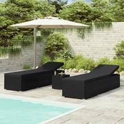 Leżaki ogrodowe - vidaXL 3-częściowy zestaw, leżaki ze stolikiem, polirattan, czarne 3057666 - miniaturka - grafika 1