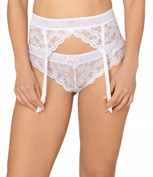 RÓŻA Lagerta Pas do pończoch BIAŁY koronkowy r. L/XL