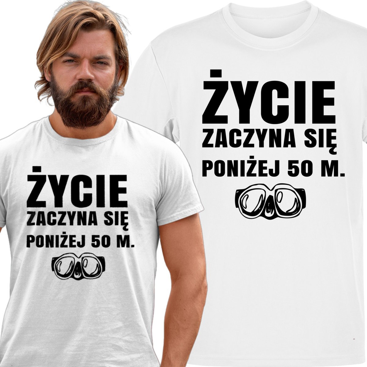 Koszulka męska Życie Zaczyna Się Poniżej 50 Metrów Nurek Nurkowanie XL