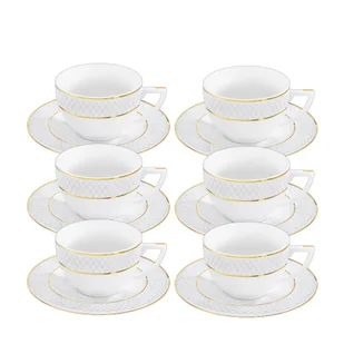 Filiżanka 90 ml i spodek do espresso zestaw porcelanowy ze złotym rantem 6 sztuk - Filiżanki - miniaturka - grafika 1