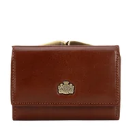 Portfele - Damski portfel skórzany z herbem na bigiel jasny brąz - miniaturka - grafika 1