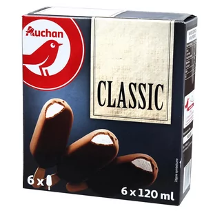 Auchan - Lody śmietankowo waniliowe w czekoladzie mlecznej - Lody i desery lodowe - miniaturka - grafika 1