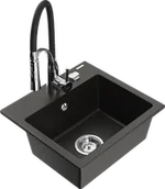 Zlewozmywaki z baterią - Mexen Milo zlewozmywak granitowy 1-komorowy z baterią kuchenną Aster, czarny/złoty metalik - 6505-75-73450-07 - miniaturka - grafika 1