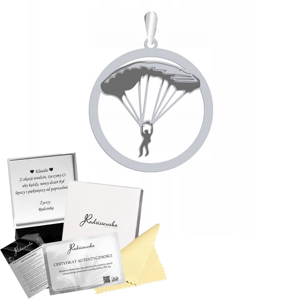 Zawieszka Srebrna ze Spadochroniarzem Spadochroniarstwo Prezent GRAWER