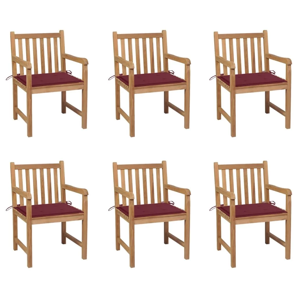 vidaXL Lumarko Krzesła ogrodowe, czerwone poduszki, 6 szt., lite drewno tekowe! 3073040