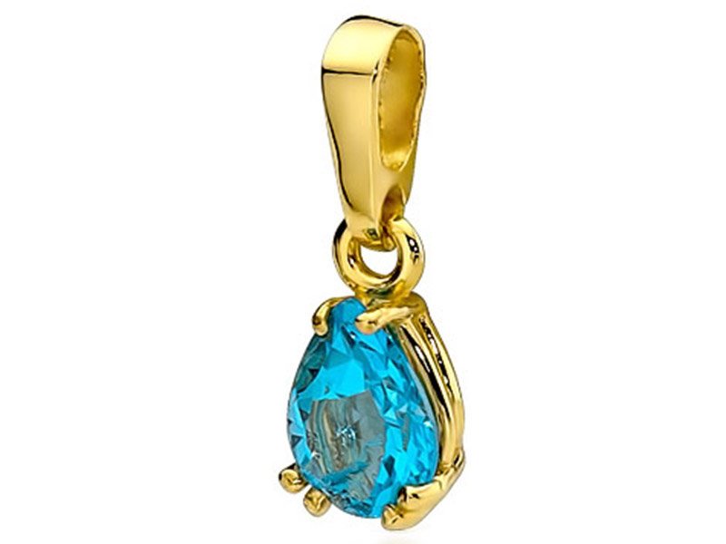 Zawieszka złota 585 14k łezka niebieski topaz z diamentem na łańcuszek