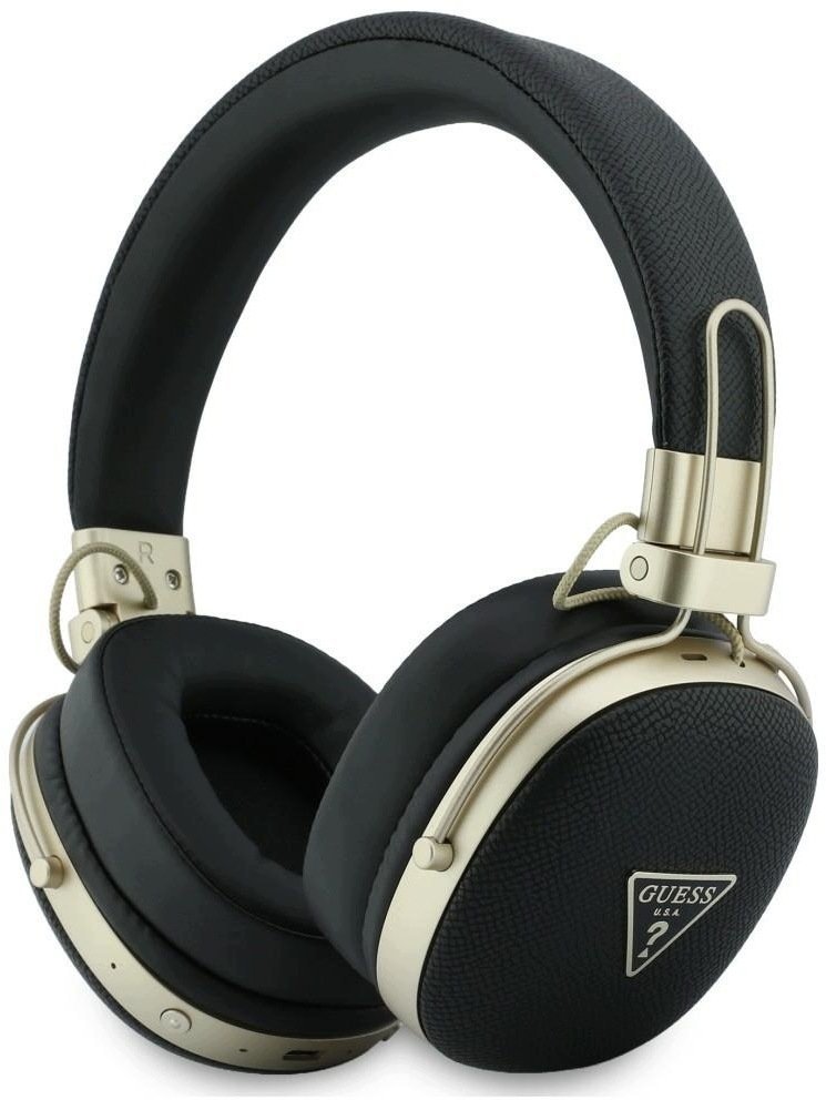 Guess Nauszne Bluetooth ENC Metal Grained Triangle Logo czarny