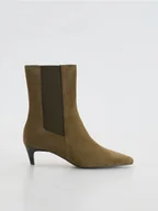 Botki damskie - Reserved - Zamszowe botki na obcasie - ciemnozielony - miniaturka - grafika 1