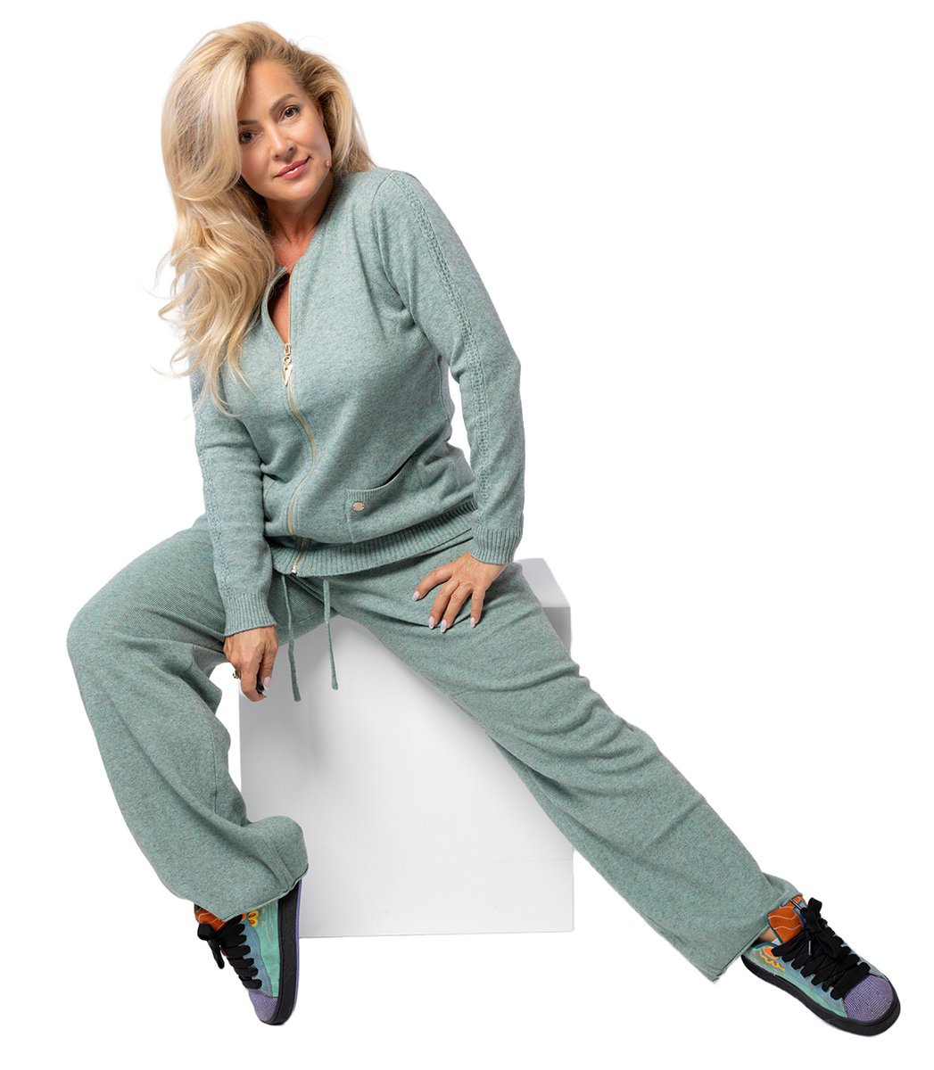 Luźne spodnie z melanżowej dzianiny AMELIA-L/XL