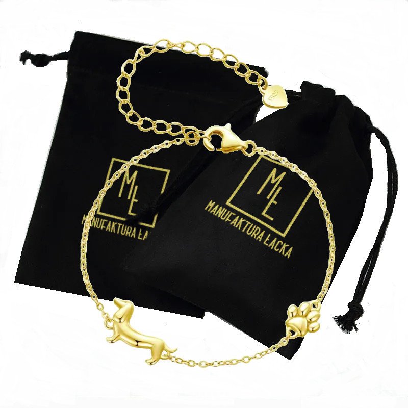 Bransoletka Pozłacana Srebro Łańcuszek Jamnik Pies York Prezent