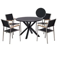 Meble ogrodowe - BELIANI Zestaw ogrodowy stół okrągły i 4 krzesła czarny aluminium stal nierdzewna blat ze szkła ceramicznego meble ogrodowe nowoczesny - miniaturka - grafika 1