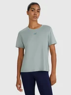 Koszulki sportowe damskie - 4F Koszulka treningowa regular szybkoschnąca damska - zielona M - miniaturka - grafika 1