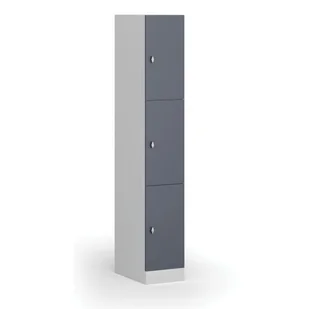 Szafka ubraniowa ze schowkami, 3 schowki, 1850 x 300 x 500 mm, zamek obrotowy, drzwi ciemnoszare - Szafki biurowe - miniaturka - grafika 1