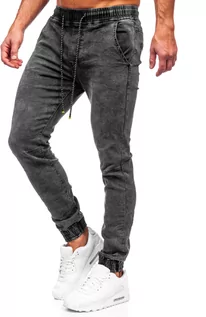 Spodnie męskie - Czarne joggery spodnie jeansowe męskie Denley TF123 - grafika 1