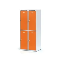 Szafki BHP - Alfa 3 Metalowa szafka ubraniowa 4-drzwiowa, drzwi pomarańczowe, zamek obrotowy 1261749 - miniaturka - grafika 1
