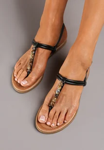 Czarne Japonki Sandały na Płaskiej Podeszwie z Ozdobnymi Koralikami Vimathara - Sandały damskie - miniaturka - grafika 1